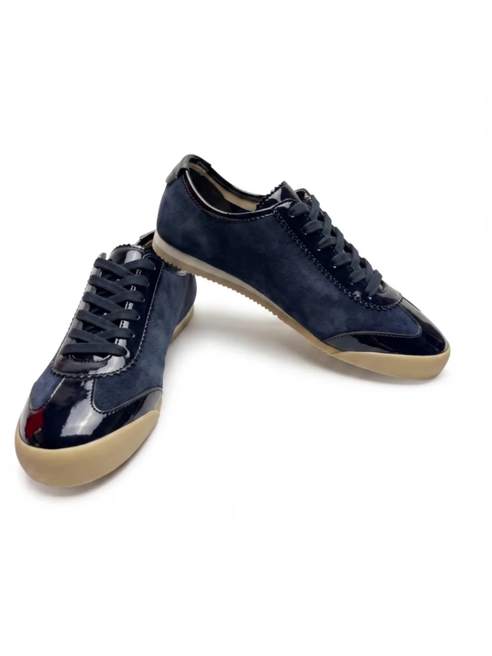 Tory Burch Murphy Navy Blue Suede NWT Patent Leather Sneakers 6